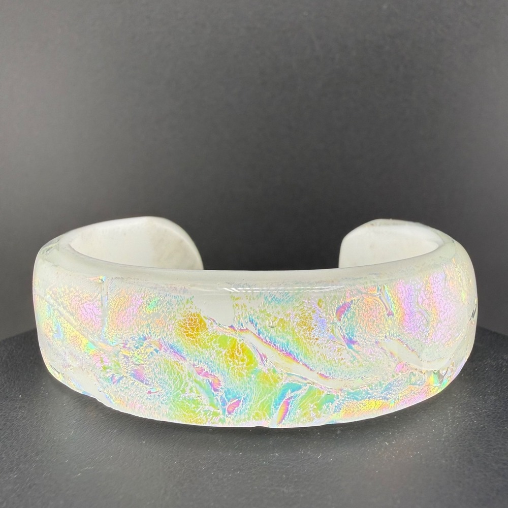 Vintage Iridescent Art Glass Cuff Bracelet Unicorn Rainbow 6"